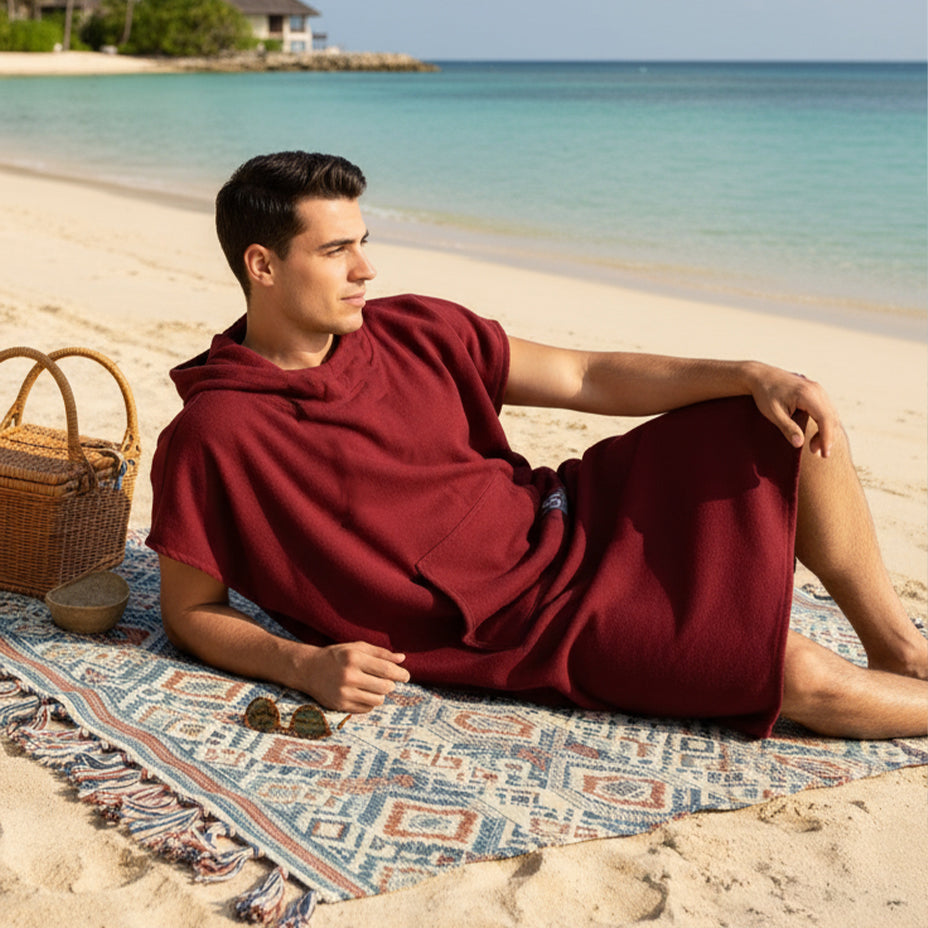 Maroon Surf Swim Changing Poncho - Adult