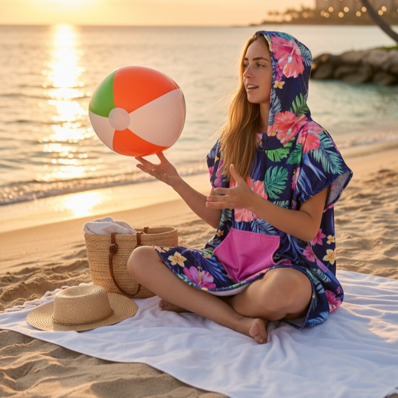 Neon Flower Surf Swim Changing Poncho - Adult