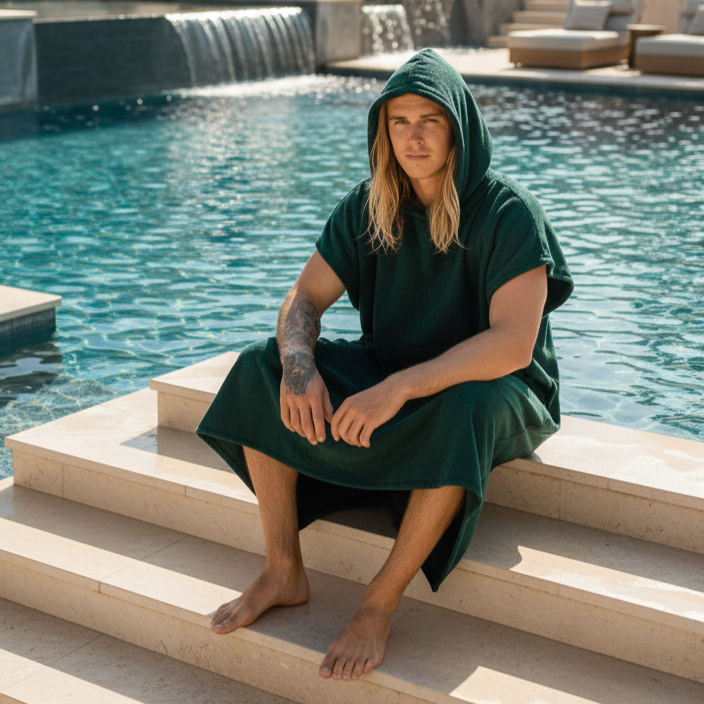 Bottle Green Surf Swim Changing Poncho - Adult