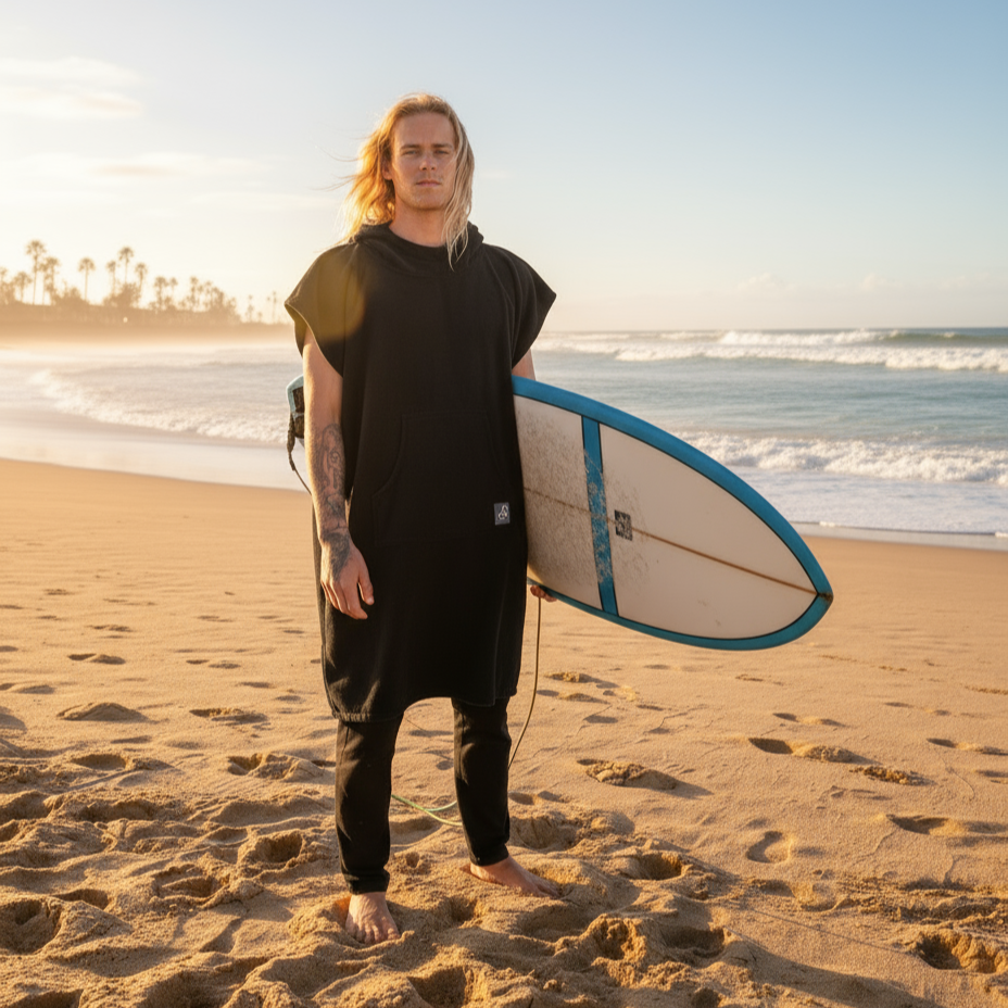Black Surf Swim Changing Poncho - Adult
