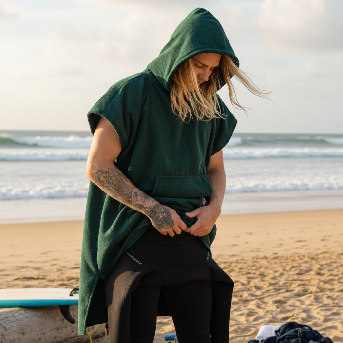 Bottle Green Surf Swim Changing Poncho - Adult