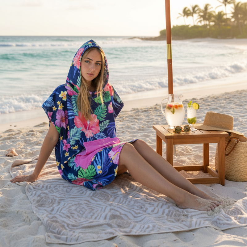 Neon Flower Surf Swim Changing Poncho - Adult