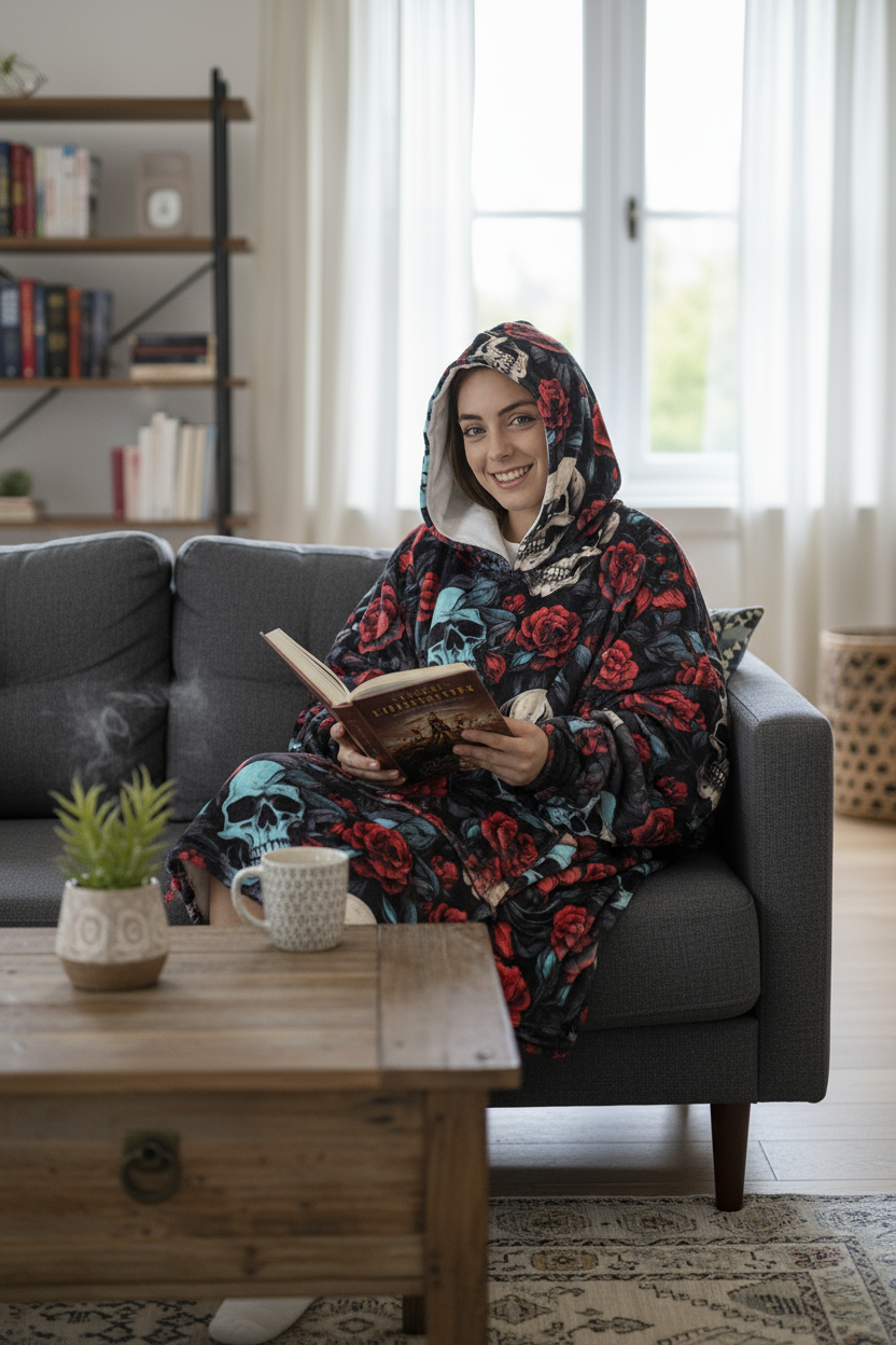 Skulls and Roses Hoogy - Oversized Blanket Hoodie