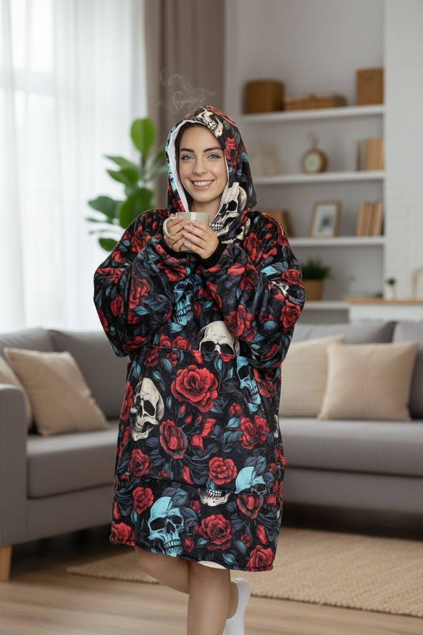 Skulls and Roses Hoogy - Oversized Blanket Hoodie