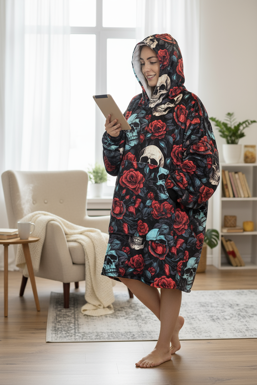Skulls and Roses Hoogy - Oversized Blanket Hoodie