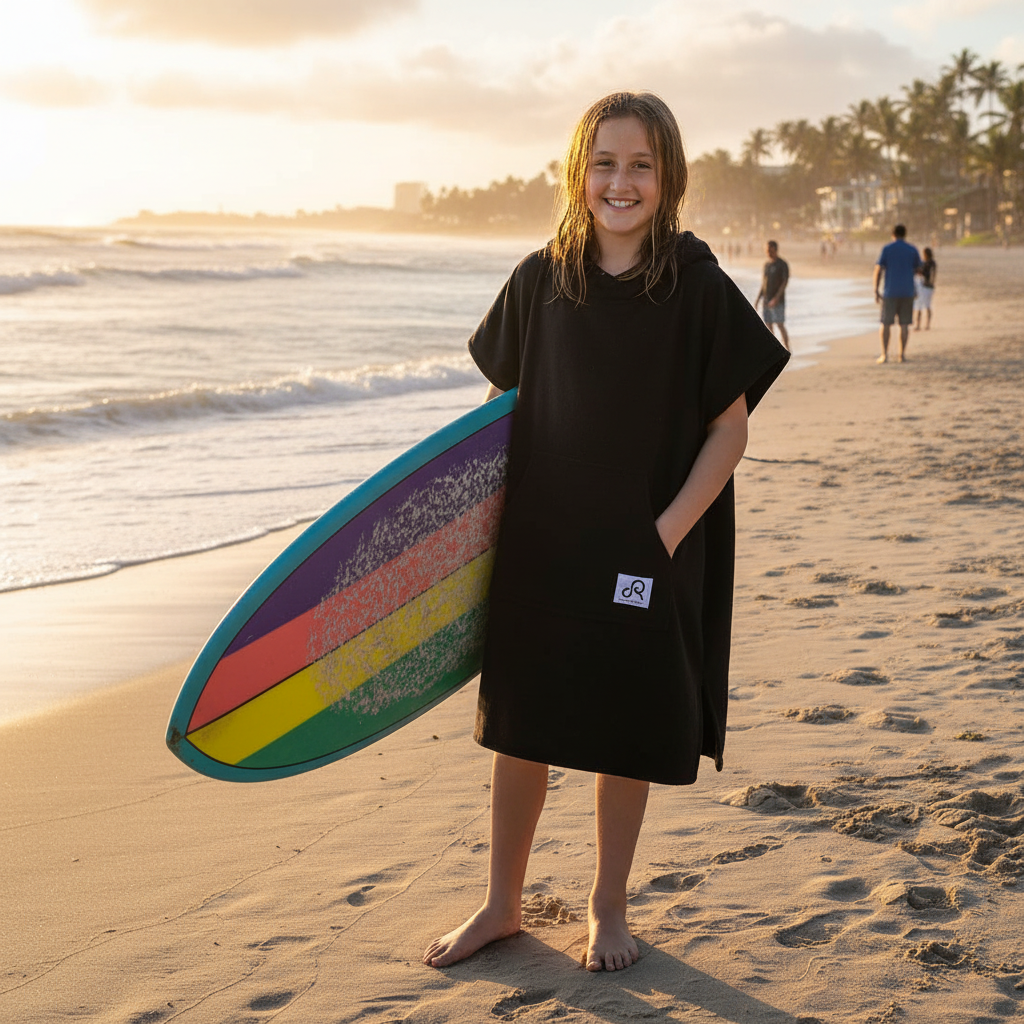 Black Surf Swim Changing Poncho - Kids