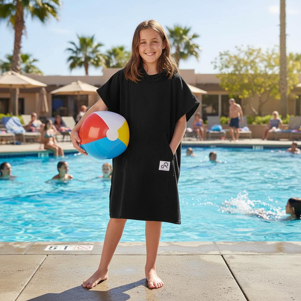 Black Surf Swim Changing Poncho - Kids